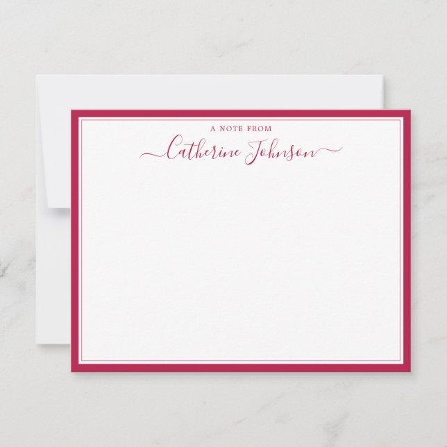 Elegant Script Calligraphy A Note From Burgundy Card (Front)