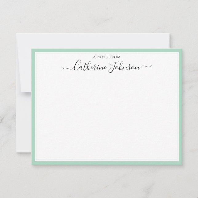 Elegant Script Calligraphy A Note From Mint Green Card (Front)
