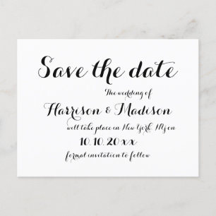 Elegant script Calligraphy black and white Wedding Announcement Postcard
