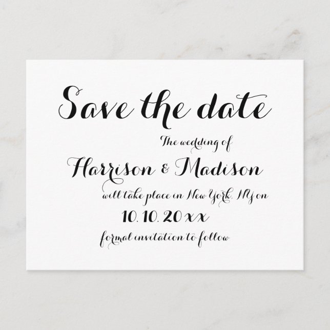 Elegant script Calligraphy black and white Wedding Announcement Postcard (Front)