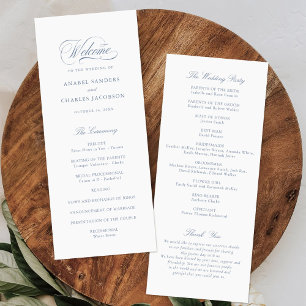 Elegant Script Calligraphy Blue Wedding Program Programme