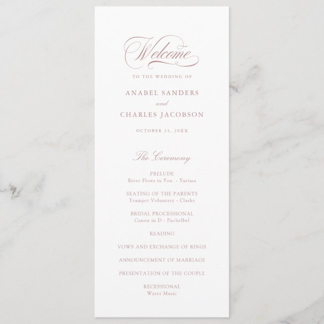 Elegant Script Calligraphy Blush Wedding Program Programme (Front)
