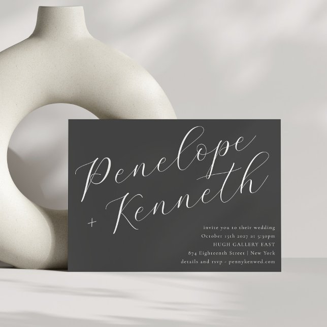 Elegant Script Calligraphy Charcoal Grey Wedding Invitation (Creator Uploaded)