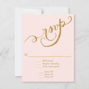 Elegant Script Calligraphy Gold Glitter Wedding RSVP Card