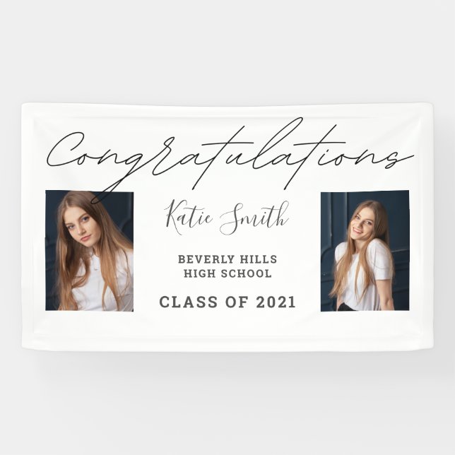 Elegant Script Calligraphy Graduation 2 Photo Banner (Horizontal)