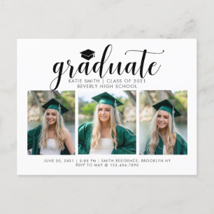Elegant Script Calligraphy Graduation 3 Photo  Invitation Postcard