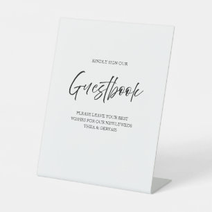 Elegant Script Calligraphy Guestbook White Wedding Pedestal Sign