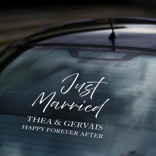 Elegant Script Calligraphy Just Married Wedding Window Cling