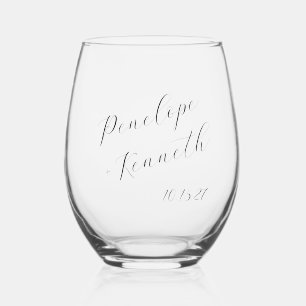 Elegant Script Calligraphy Minimal Wedding Custom  Stemless Wine Glass