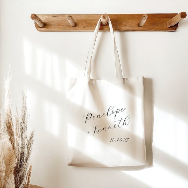Elegant Script Calligraphy Minimal Wedding Custom  Tote Bag (Creator Uploaded)