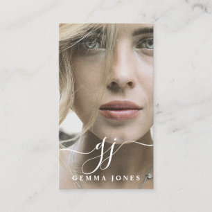 Elegant Script Calligraphy Monogram Logo & Photo  Business Card