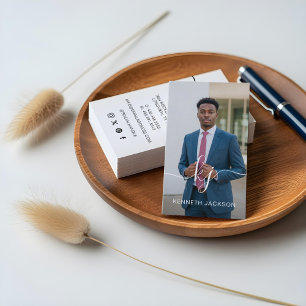 Elegant Script Calligraphy Monogram Logo & Photo Business Card