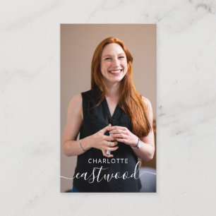 Elegant Script Calligraphy Monogram Logo & Photo  Business Card