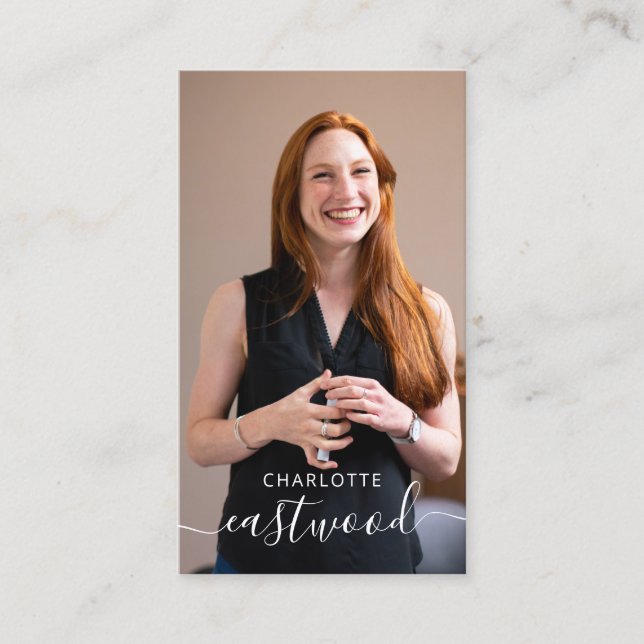 Elegant Script Calligraphy Monogram Logo & Photo  Business Card (Front)