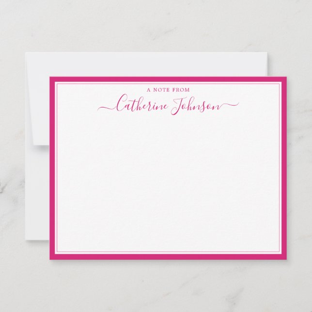 Elegant Script Calligraphy Note From Magenta Pink Card (Front)