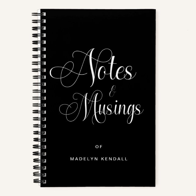 Elegant Script Calligraphy Personalised Black Notebook (Front)