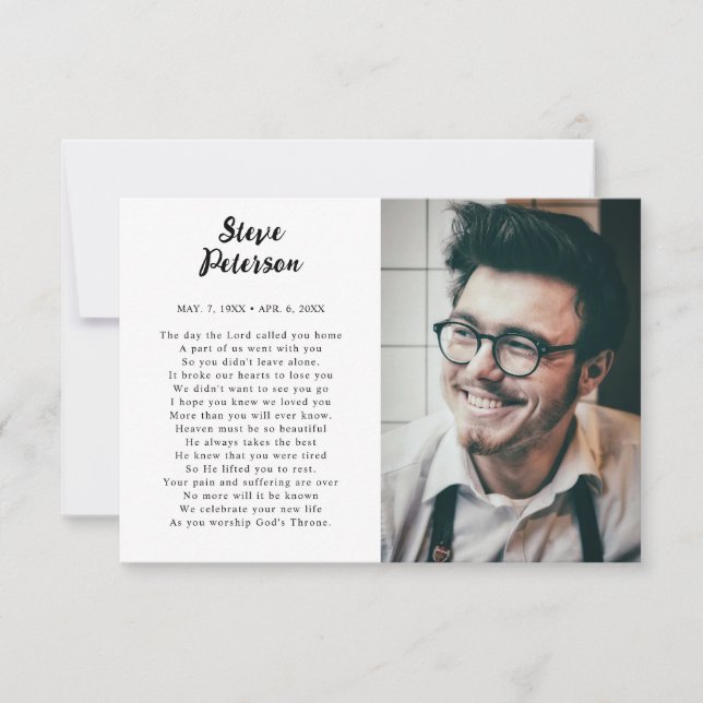 Elegant Script Calligraphy Photo Sympathy Funeral Thank You Card (Front)