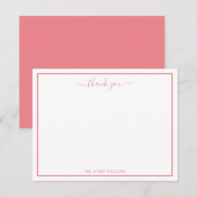 Elegant Script Calligraphy Pink Thank You Card (Front/Back)