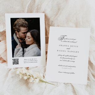 Elegant Script Calligraphy QR Code Photo Wedding Invitation