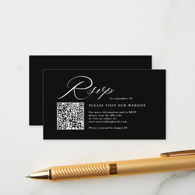 Elegant Script Calligraphy & QR Code Wedding RSVP  Enclosure Card (Front/Back In Situ)