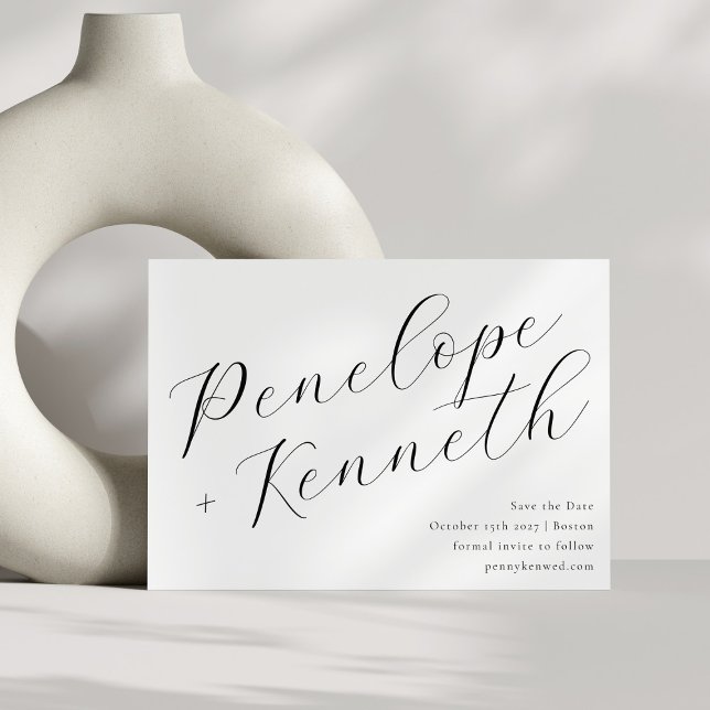 Elegant Script Calligraphy Stylish White Wedding Save The Date (Creator Uploaded)