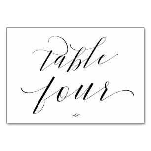 Elegant Script Calligraphy Table Four Reception Table Number