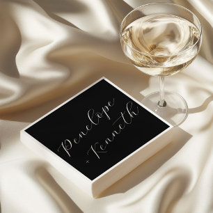 Elegant Script Calligraphy Wedding Custom Black Napkin