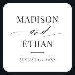 Elegant Script Calligraphy Wedding Favour Square Sticker<br><div class="desc">Elegant Script Calligraphy Wedding favour sticker features an elegant calligraphy script paired with classic type.</div>