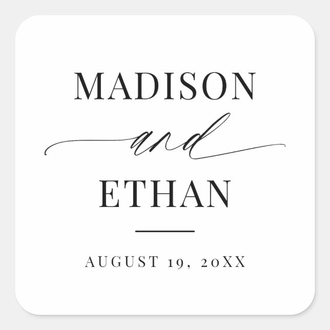 Elegant Script Calligraphy Wedding Favour Square Sticker (Front)