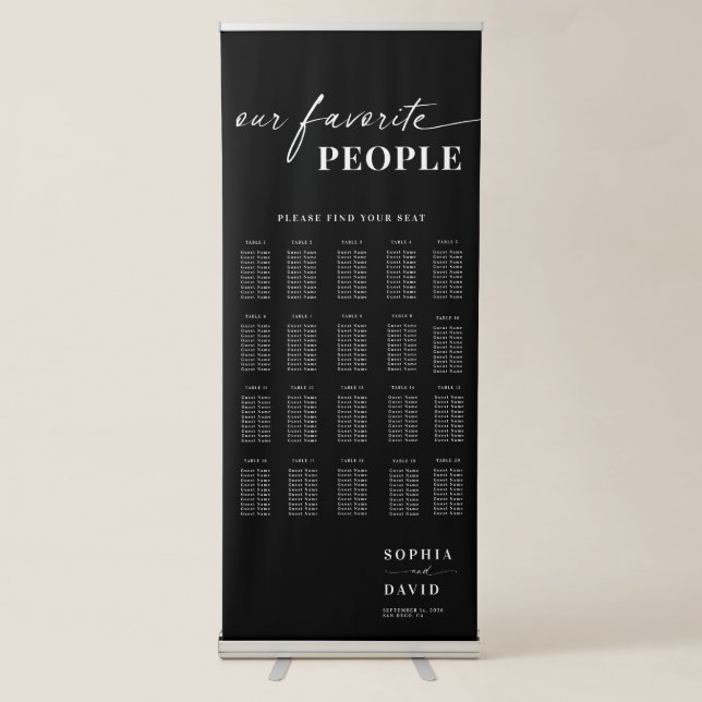 Elegant Script Calligraphy Wedding Seating Chart Retractable Banner (Front)