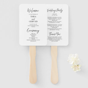 Elegant Script Calligraphy White Wedding Program Hand Fan