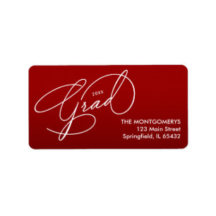 Elegant Script Cardinal Red Graduation Return Label