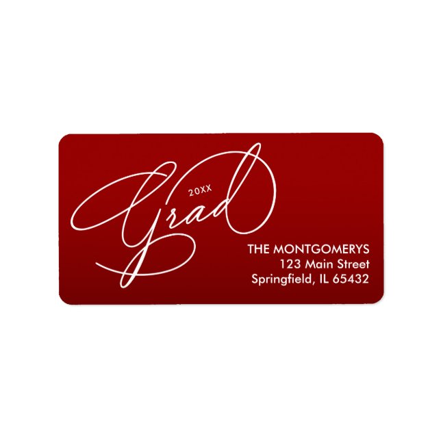Elegant Script Cardinal Red Graduation Return Label (Front)