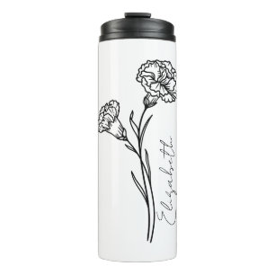 Elegant Script Carnation January Birth Flower Name Thermal Tumbler