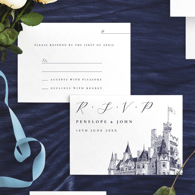 Elegant Script Castle Illustration Wedding RSVP Card (Elegant Script Castle Illustration Wedding RSVP Card)