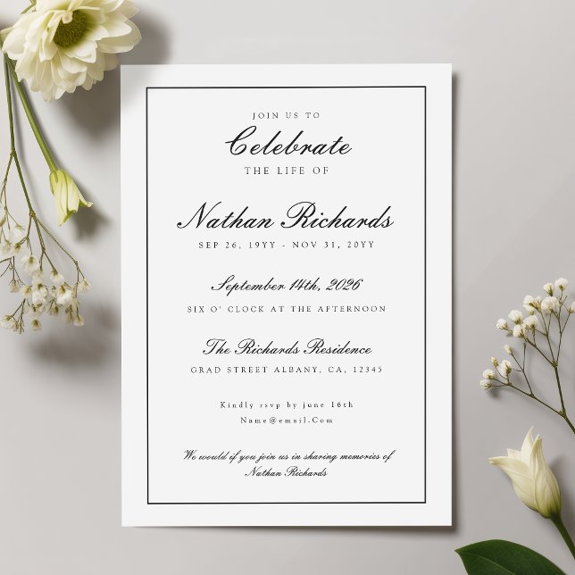 Elegant Script Celebration of Life Memorial Invitation (Creator Uploaded)