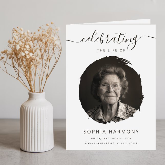 Elegant Script Celebration of Life Photo Program Card (Creator Uploaded)