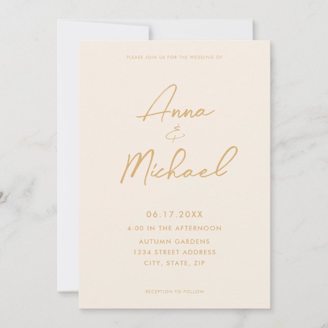 Elegant Script Champagne Wedding  Invitation (Front)