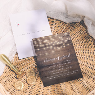 Elegant Script Change Of Plans Country Wedding Invitation Postcard