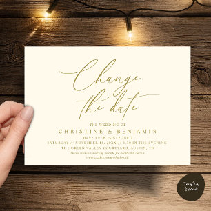 Elegant Script Change the Date Wedding Postpone Invitation