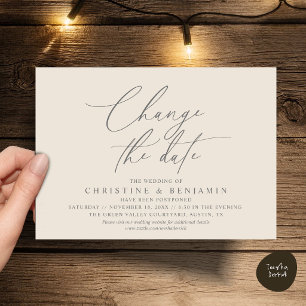 Elegant Script Change the Date Wedding Postpone Invitation