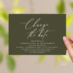 Elegant Script Change the Date Wedding Postpone Invitation