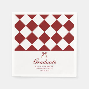 Elegant Script Chequered Coquette Graduation Party Napkin