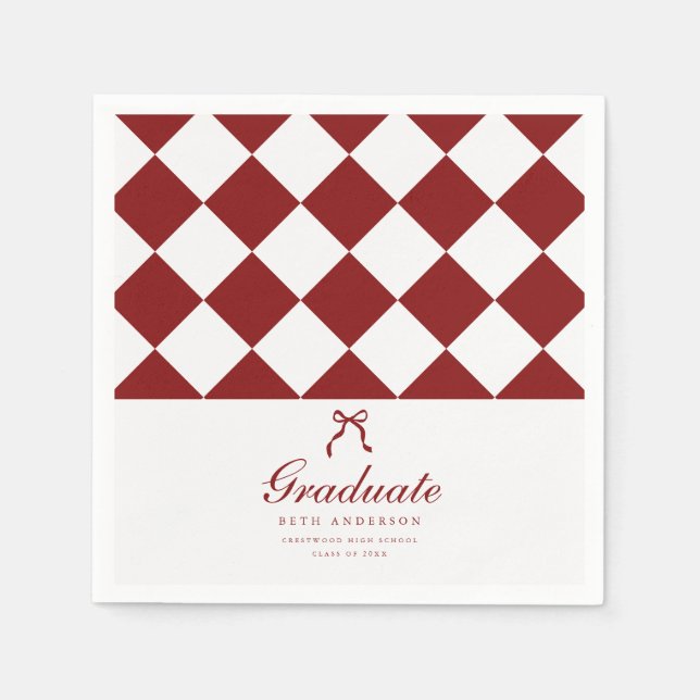 Elegant Script Chequered Coquette Graduation Party Napkin (Front)