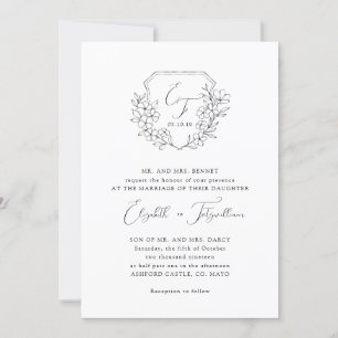 Elegant Script Cherry Blossom Monogram Crest Invitation