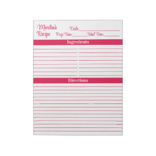 Elegant Script Cherry Red 8.5x11 Portrait Recipes Notepad
