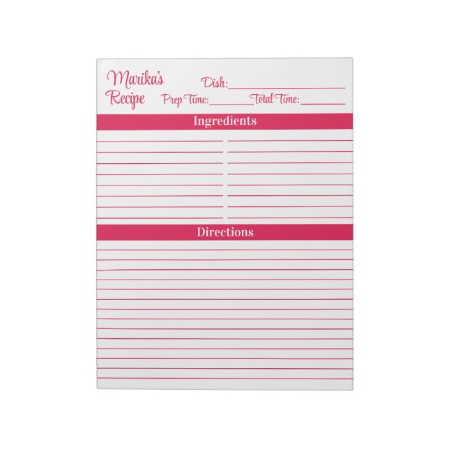 Elegant Script Cherry Red 8.5x11 Portrait Recipes Notepad (Rotated)
