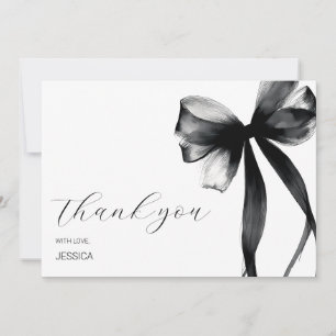 Elegant Script Chic Black Bow 30th Birthday Party Thank You Card