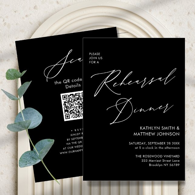 Elegant Script Chic Grey Rehearsal Dinner QR code Invitation (Creator Uploaded)
