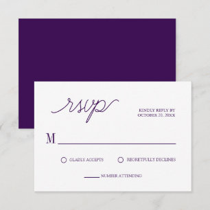 Elegant Script Chic Purple Minimal Wedding RSVP Card